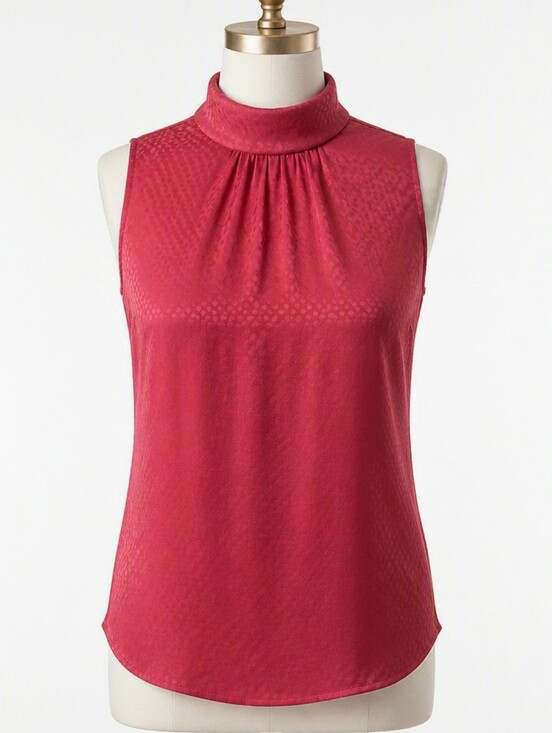 Ann Taylor Tops - Ann Taylor Brick Red Polka Dot Jacquard Mock Neck Blouse XS Retro